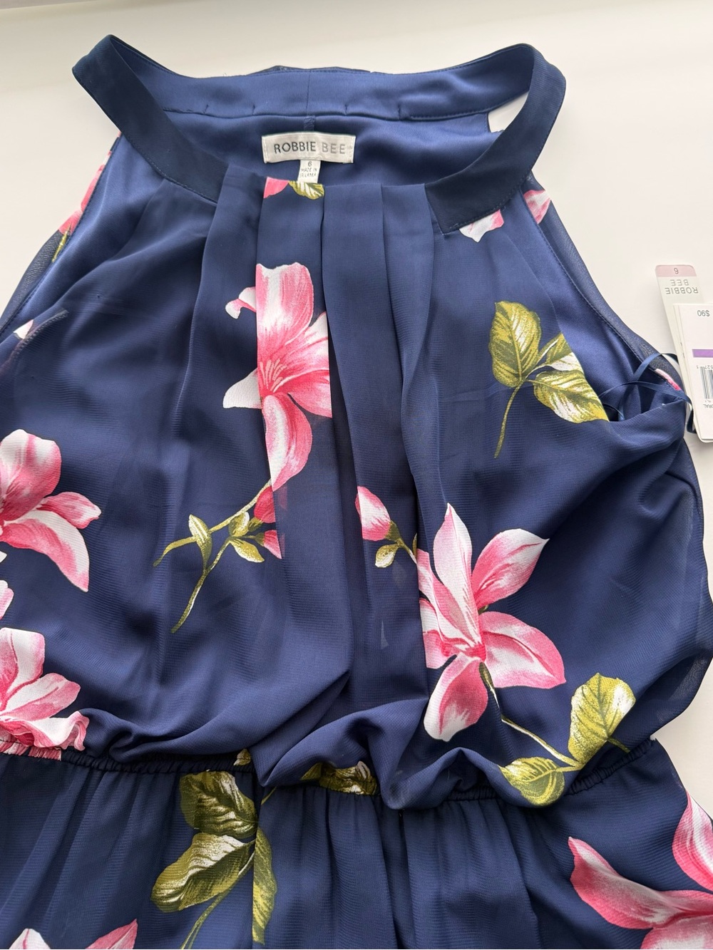 Robbie Bee Navy Maxi Dress with Pink Floral Print - Picture 5 of 12